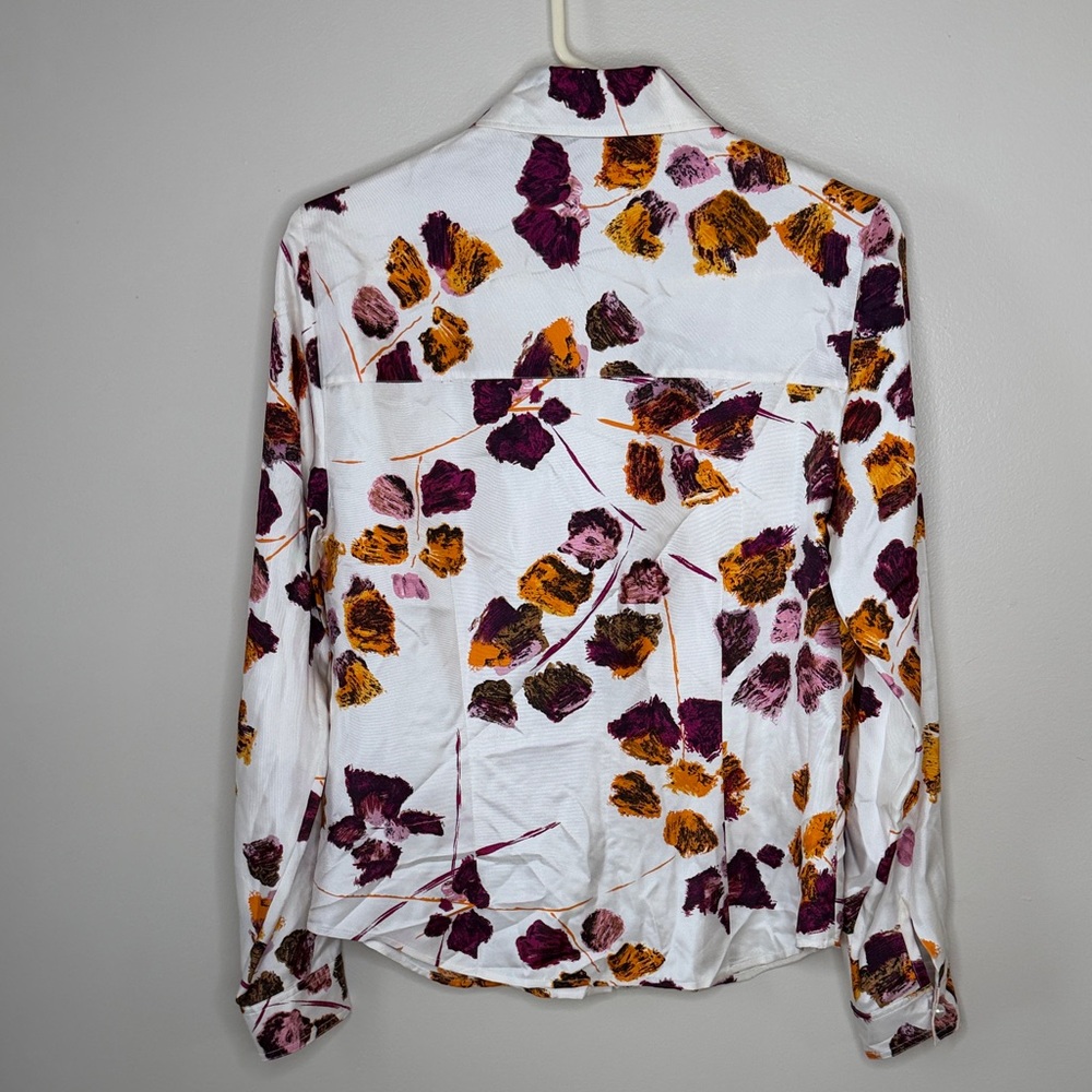 Perry Ellis 100% Silk White Blouse with Purple and Orange Floral Print Size 6 - Picture 9 of 9
